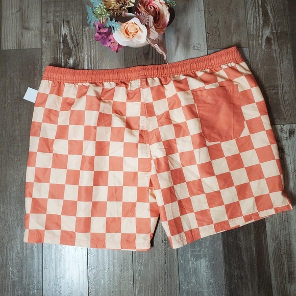 NWT Mad Engine Men's Orange Checked Swim Trunks Size XXL - Picture 2 of 14